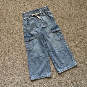 Gap Kids Denim Easy Wide-Leg Cargo Pull-On Jeans | Size Small | Light Wash
